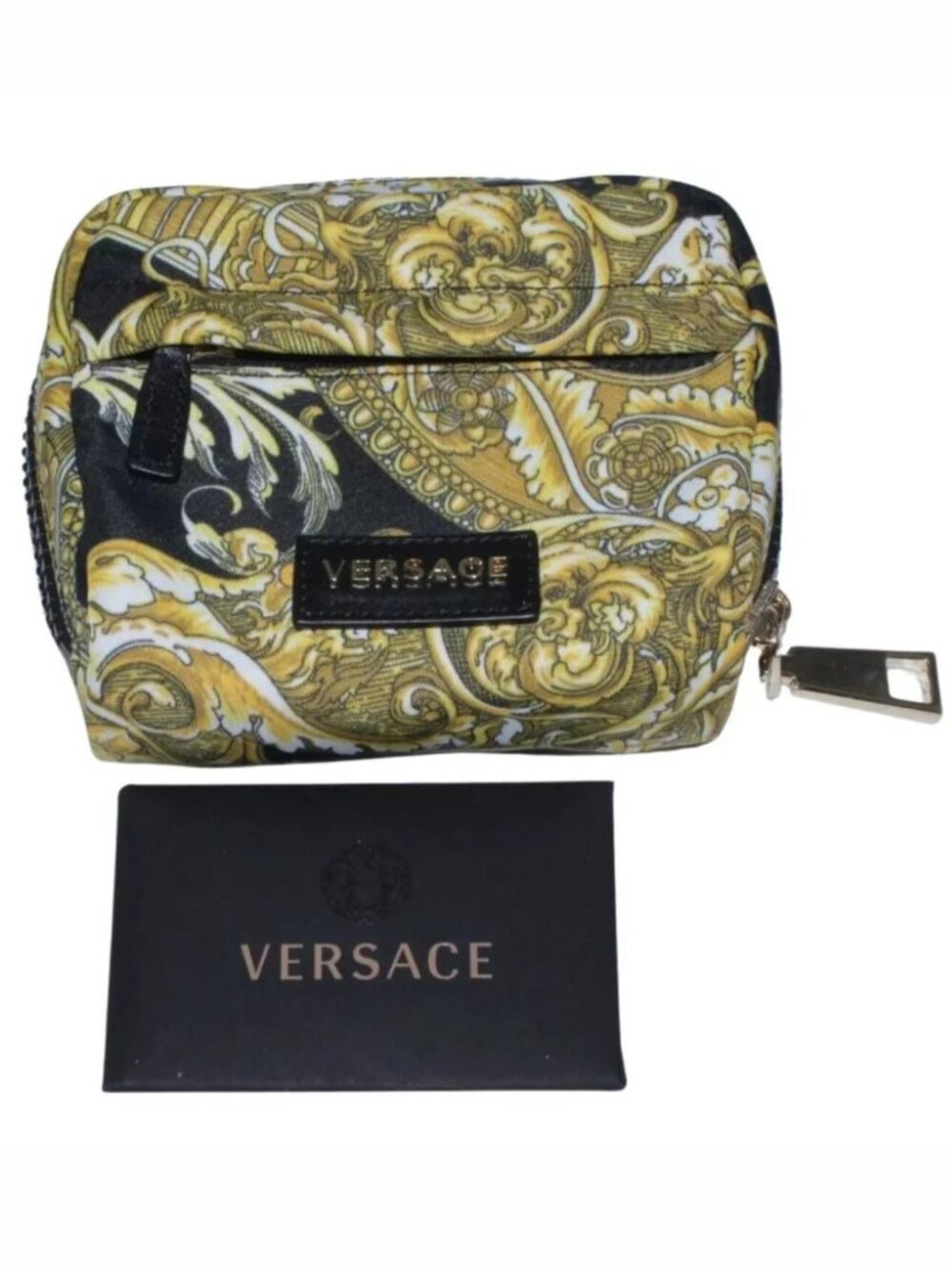 Versace Coin Purse Card Holder Barocco Vitello Baroque Nero Tribut Italy NWT